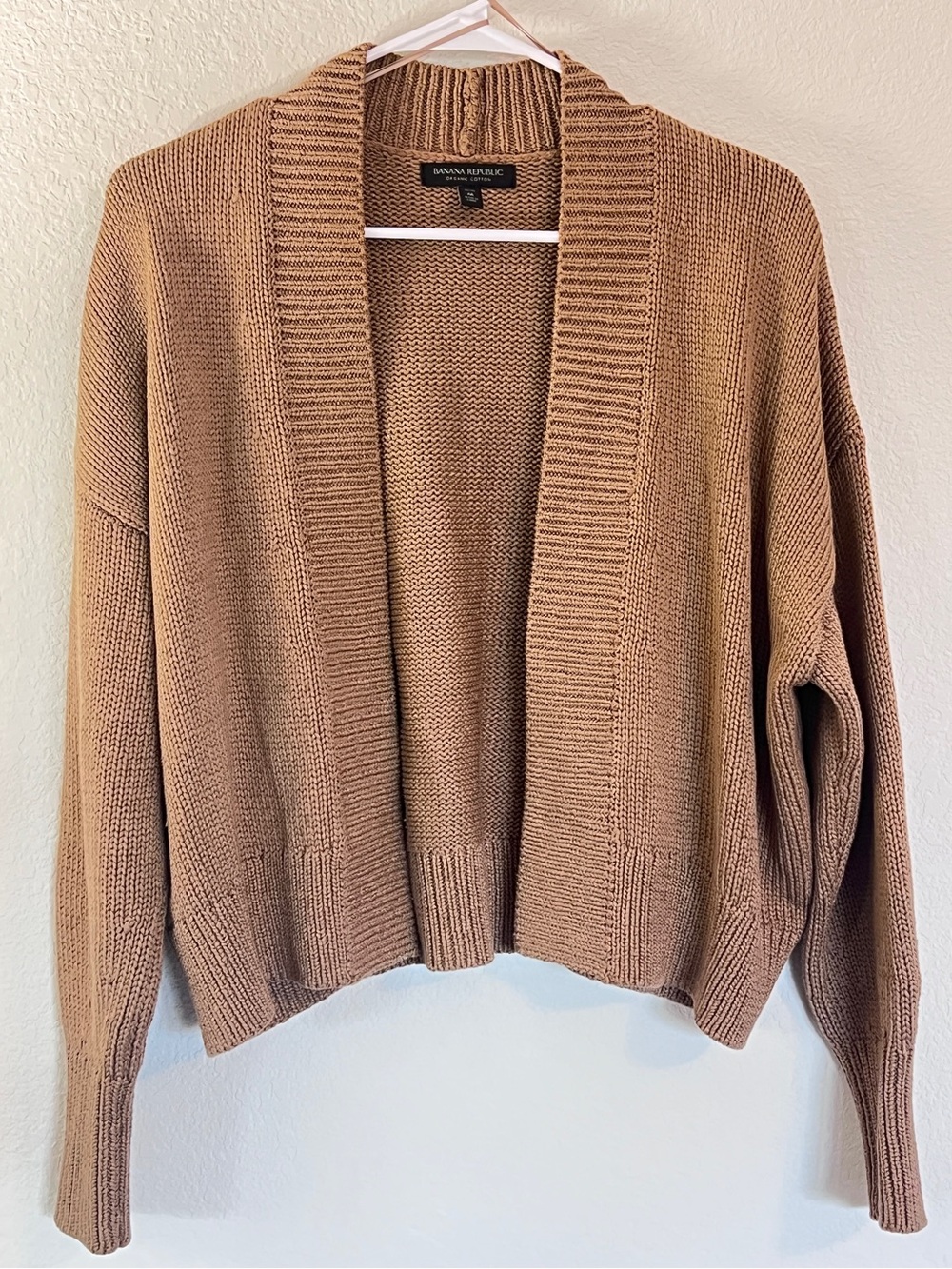 Banana Republic Organic Cotton Cozy Knit Cardigan in Camel Brown Fall Petite M